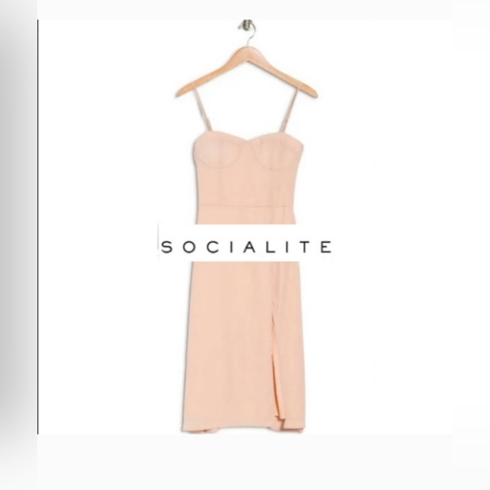 NWT! Pink Socialite Summer Sweetheart Midi Women's Blush Side Slit Dress Small - Picture 3 of 11